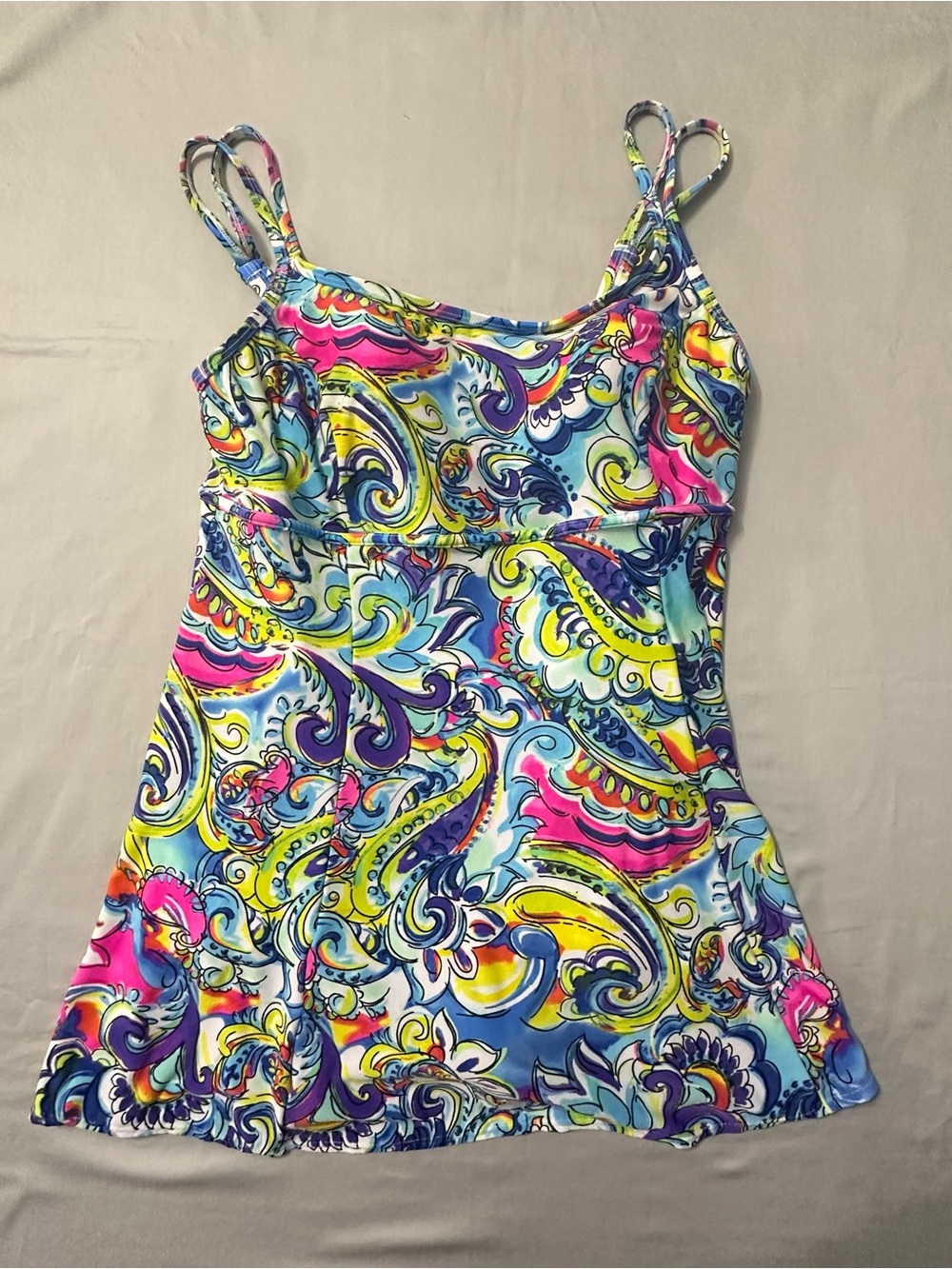 Longitude Swimdress One Piece Swimsuit Womens 14 Colorful Paisley Tankini Style